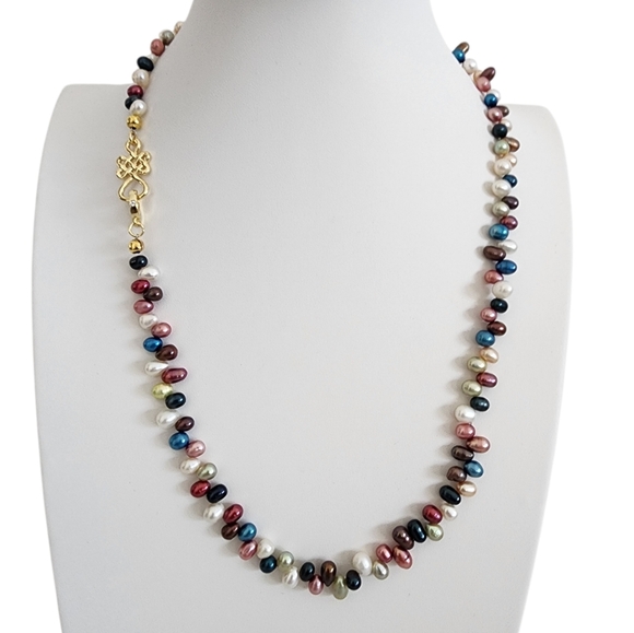 Multi Color Pearl Necklace Eternal Love Knot 18k Gold Plate Clasp A0365 Q7 - Picture 2 of 9
